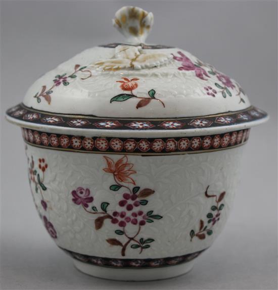 A Worcester flower moulded sucrier and cover, c.1780, 12cm